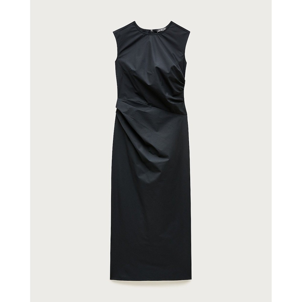 J.Crew Ruched midi dress in stretch cotton-blend poplin Black Size 0P NWT